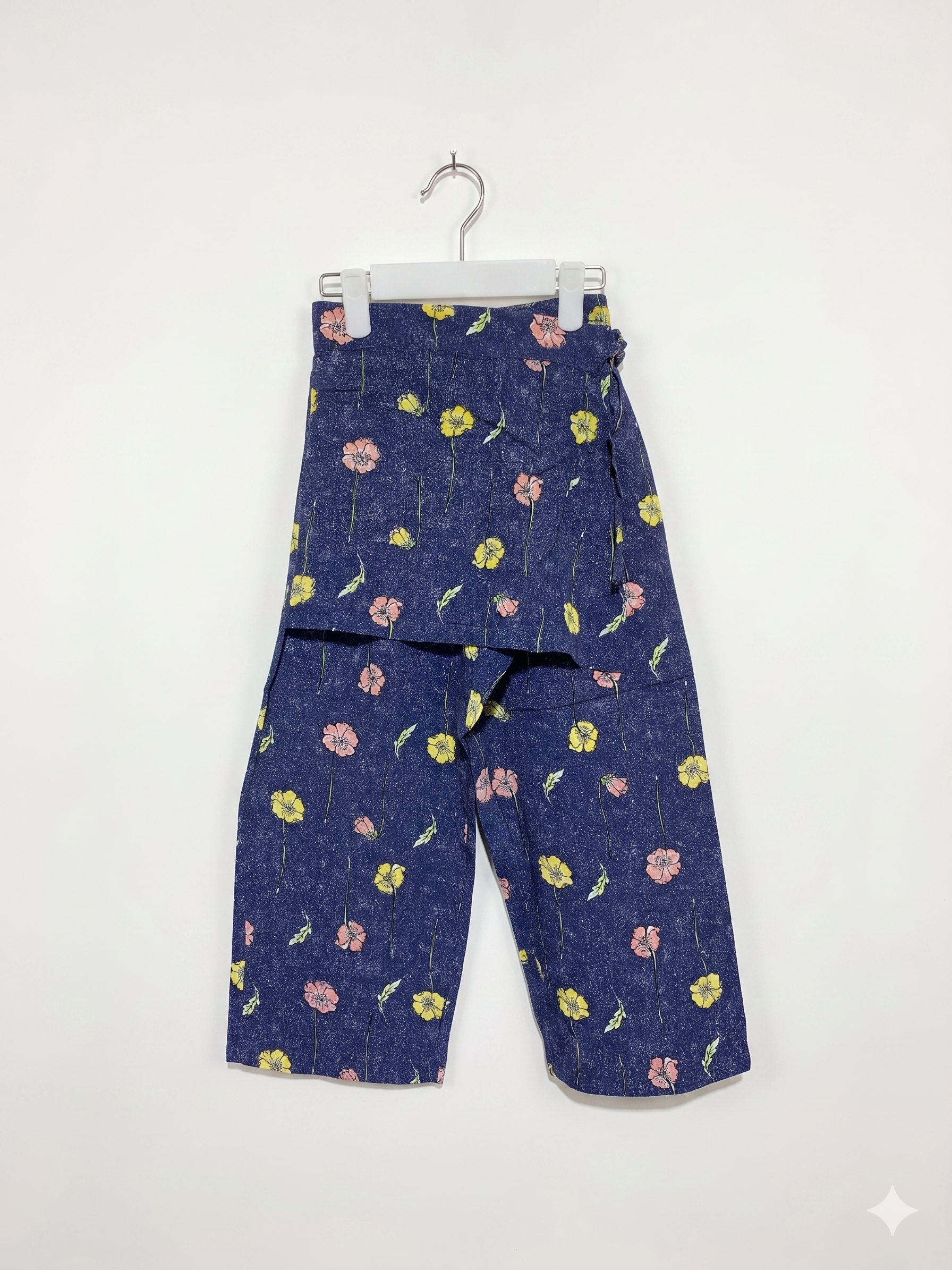 H&M Kids Girls Navy Blue Floral Wrap-Front Wide-Leg Culottes - Size Estimated Age 7-8 Years AB1