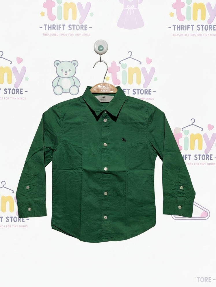 H&M Boys Classic Green Button-Down Shirt - Size 110 (Estimated Age 4-5 Years) AB2