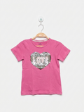 Topolino Girls Pink "LOVE" Sequin Graphic Tee - Size 122 (Estimated Age 6-7 Years) AB2