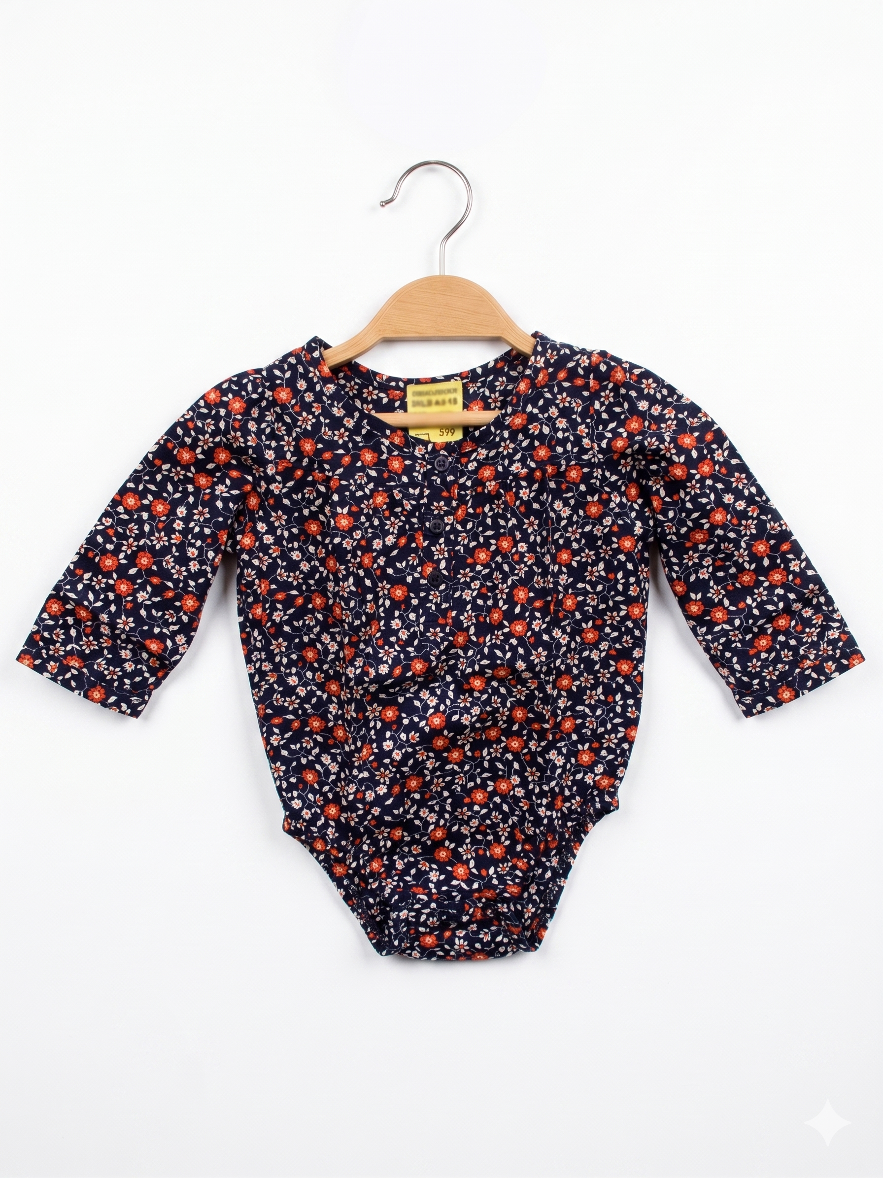 OshKosh B'gosh Baby Girls Navy Floral Bodysuit – Long Sleeve Cotton Romper (6 Months) AB1