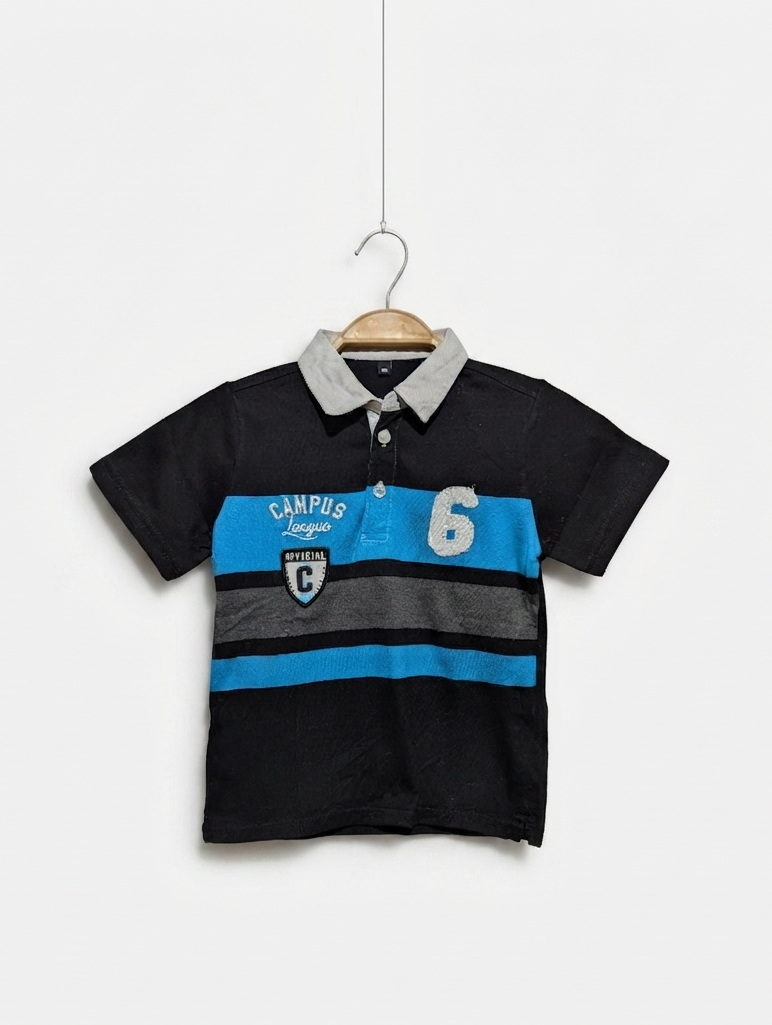 Campus League Boys Black & Blue Sport Polo - Size 6A (Estimated Age 6 Years) AB2