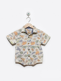 Style Headquarters Boys Off-White Prehistoric Dinosaur & Jungle Print Short-Sleeve Button-Down Shirt - Size Estimated Age 2T AB2