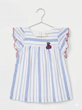 Cat & Jack Girls' Blue Striped Flutter Sleeve Top - Size 6/6X AB1