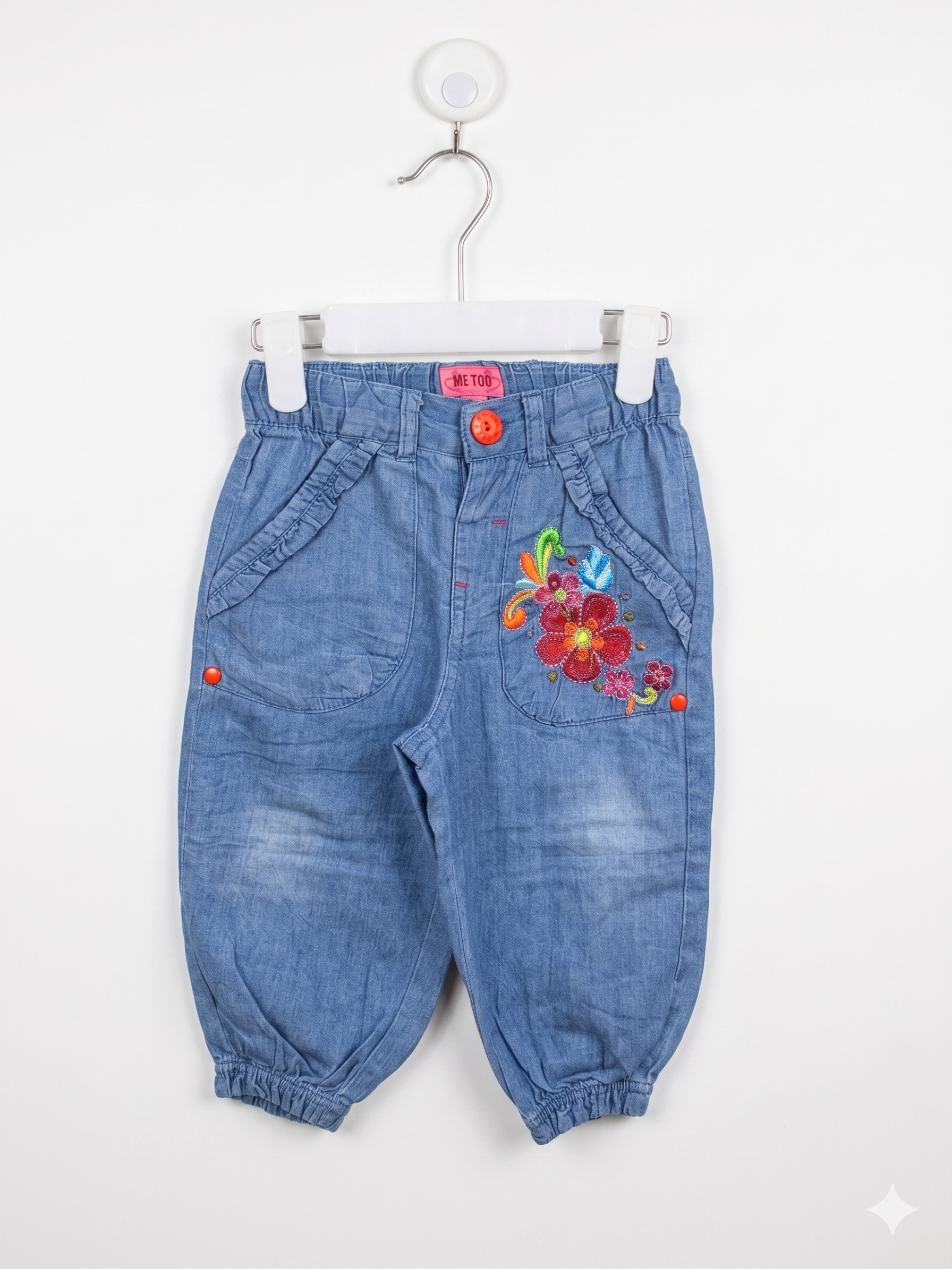 Me Too Toddler Girls Embroidered Floral Denim Joggers Size: 12-18 Months (80 cm) AB1