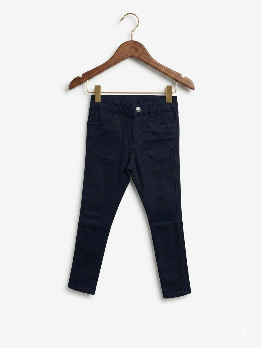 Branshes Kids' Solid Black Slim-Fit Stretch Trousers - Size 6-7 Years AB1