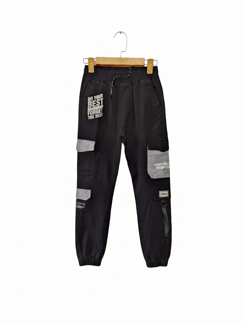 Retro Stitch Boys Black Graphic Print Multi-Pocket Cargo Joggers - Size Estimated Age 14 Years AB1