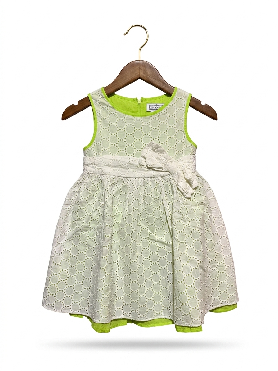 Aphorism Girls' Lime Green & White Eyelet Lace Dress - Size 4-5 Years AB1