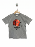 STC Denim Co. Boys Heather Grey "Wild Tigers" Sequin Helmet Graphic Tee - Size Estimated Age 6-7 Years AB1