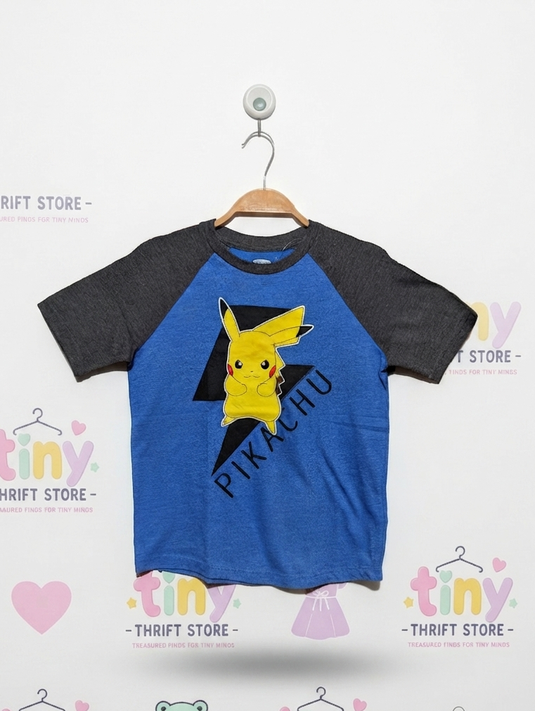 Old Navy Boys Blue & Grey "Pikachu" Graphic Tee - Size S (6-7) Estimated Age 6-7 Years AB2