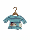 Koala Baby Newborn Striped Ruffle Hem Top with Kitten Graphic - Turquoise AB1