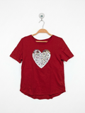 Gap Kids Girls Red Sequin Heart Graphic Tee - Size Estimated Age 10-11 Years AB2
