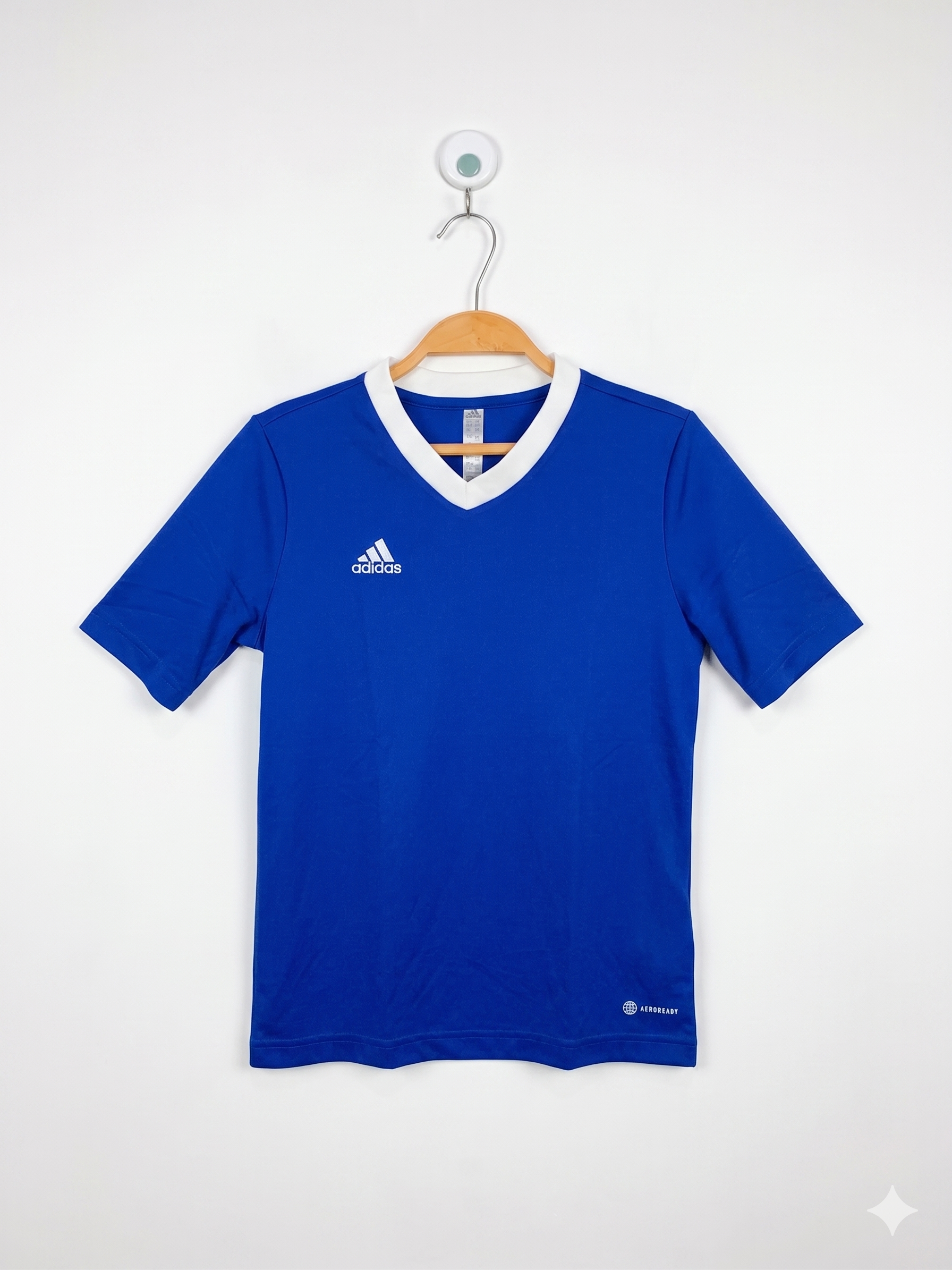 Adidas Kids Royal Blue "AEROREADY" V-Neck Short Sleeve Jersey - Size Estimated Age 11-12 Years AB1