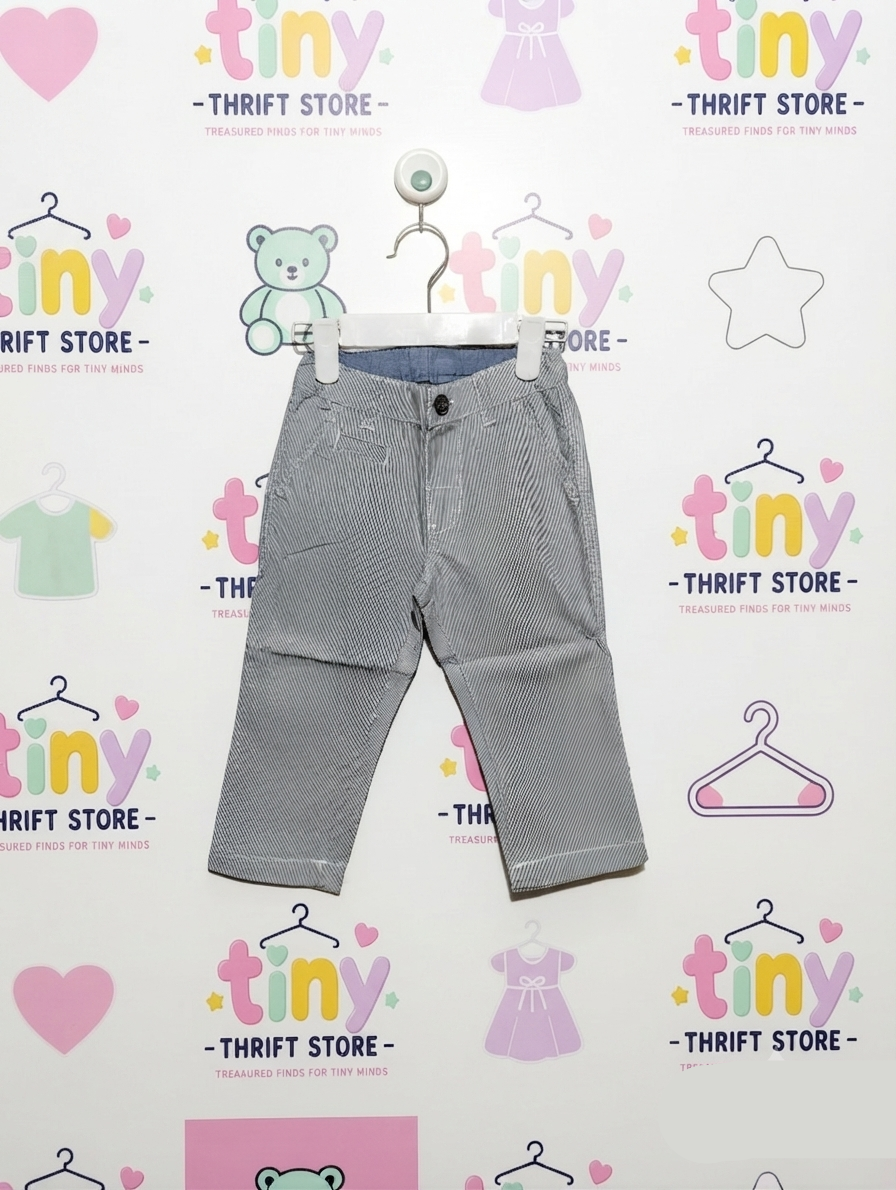 L.O.G.G. by H&M Baby Boys Blue & White Striped Casual Trousers - Size 6-9M Estimated Age 6-9 Months AB2
