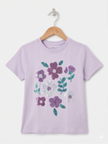 Anko Girls Lilac Floral Sequin Graphic Tee - Size Estimated Age 7Y AB1