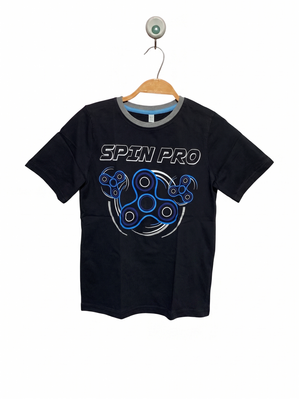 Fidget Spinner Boys Black "Spin Pro" Short Sleeve Tee - Size Estimated Age 9-10 Years AB1