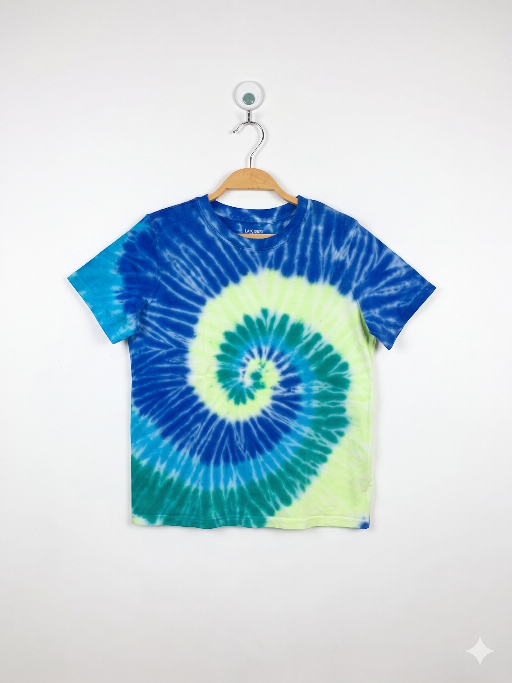 Lands' End Kids Vibrant Blue & Lime Green Spiral Tie-Dye Short Sleeve Tee - Size L (10-12) AB1