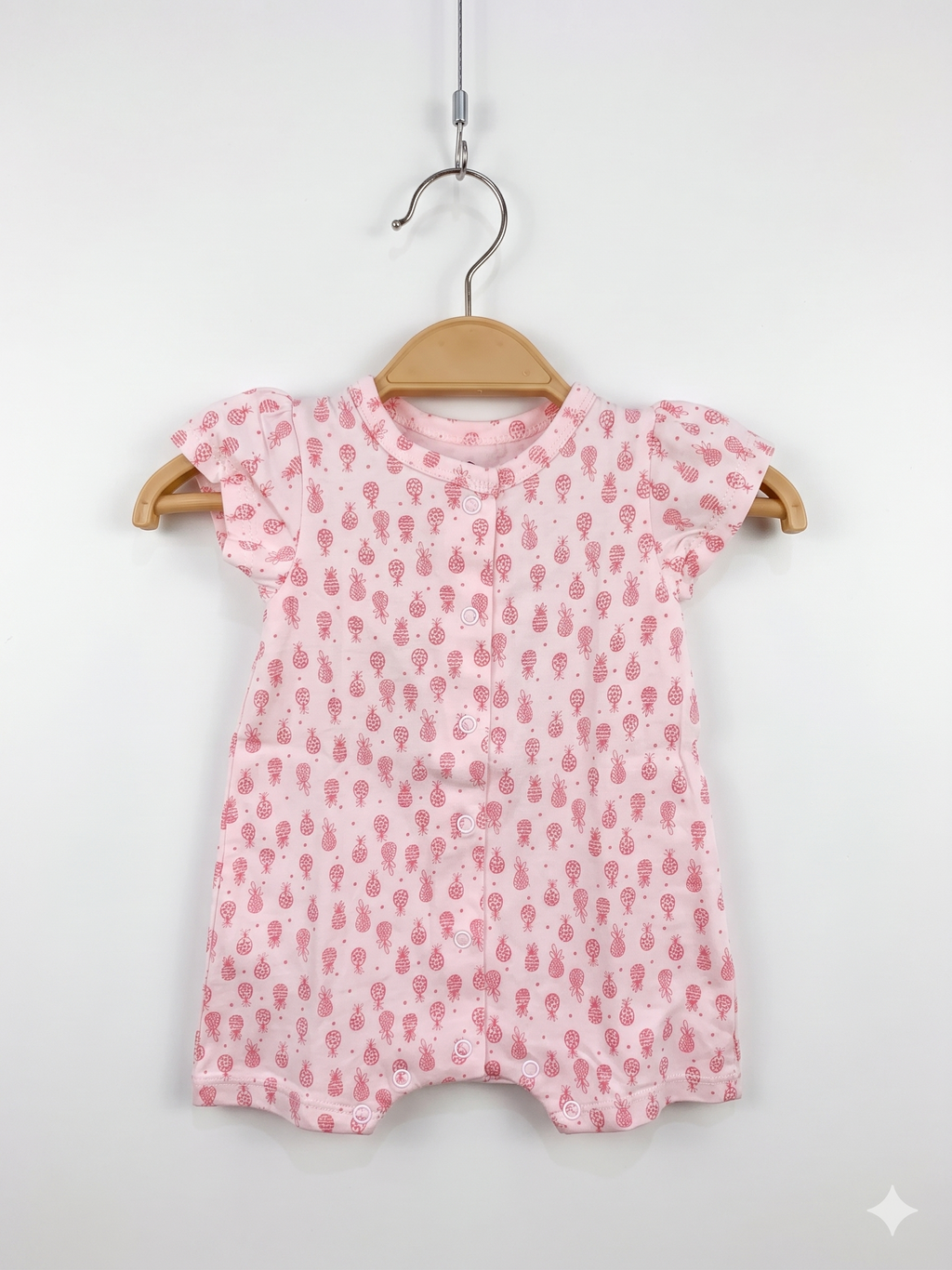 Z-brand baby clothes, pink pineapple romper, infant girl summer outfit, 3 month baby girl romper, tropical baby one-piece, thrifted baby fashion, Tiny Thrift Store.