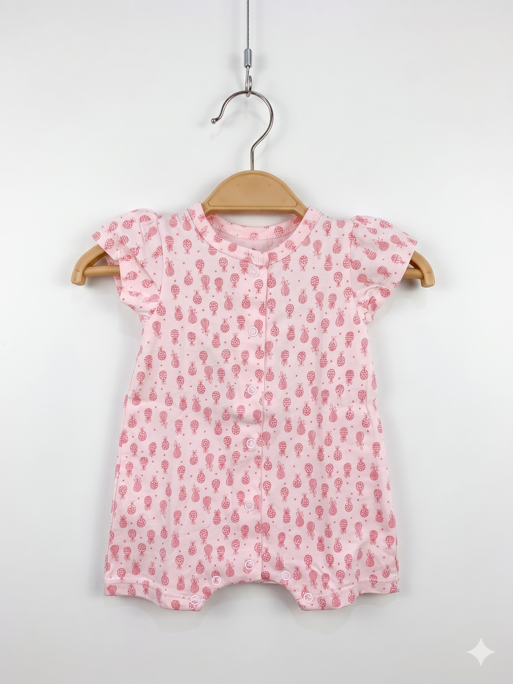 Z-brand baby clothes, pink pineapple romper, infant girl summer outfit, 3 month baby girl romper, tropical baby one-piece, thrifted baby fashion, Tiny Thrift Store.