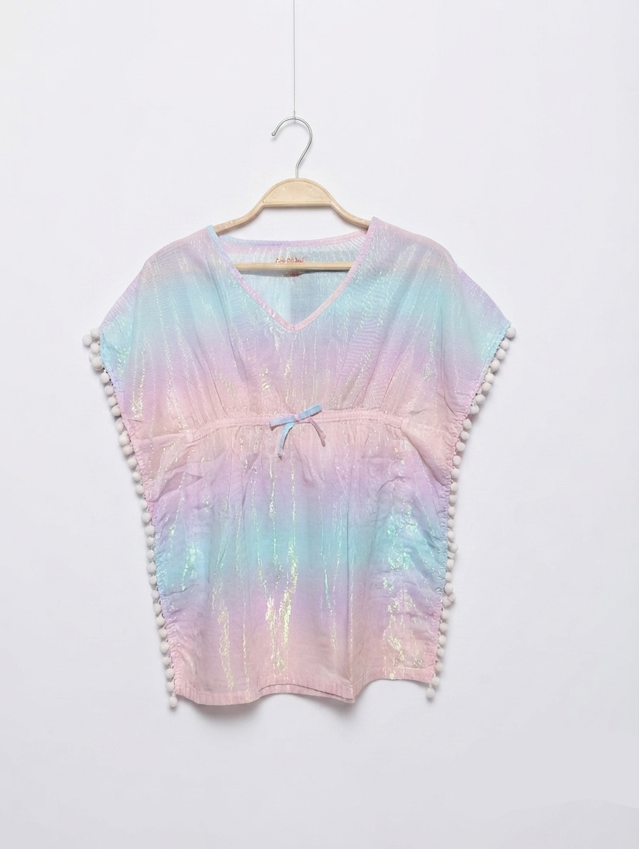 CAT & JACK Girls Pastel Ombre Shimmer Pom-Pom Tunic Top - Size XS (4/5) Estimated Age 4-5Y AB2