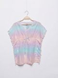 CAT & JACK Girls Pastel Ombre Shimmer Pom-Pom Tunic Top - Size XS (4/5) Estimated Age 4-5Y AB2