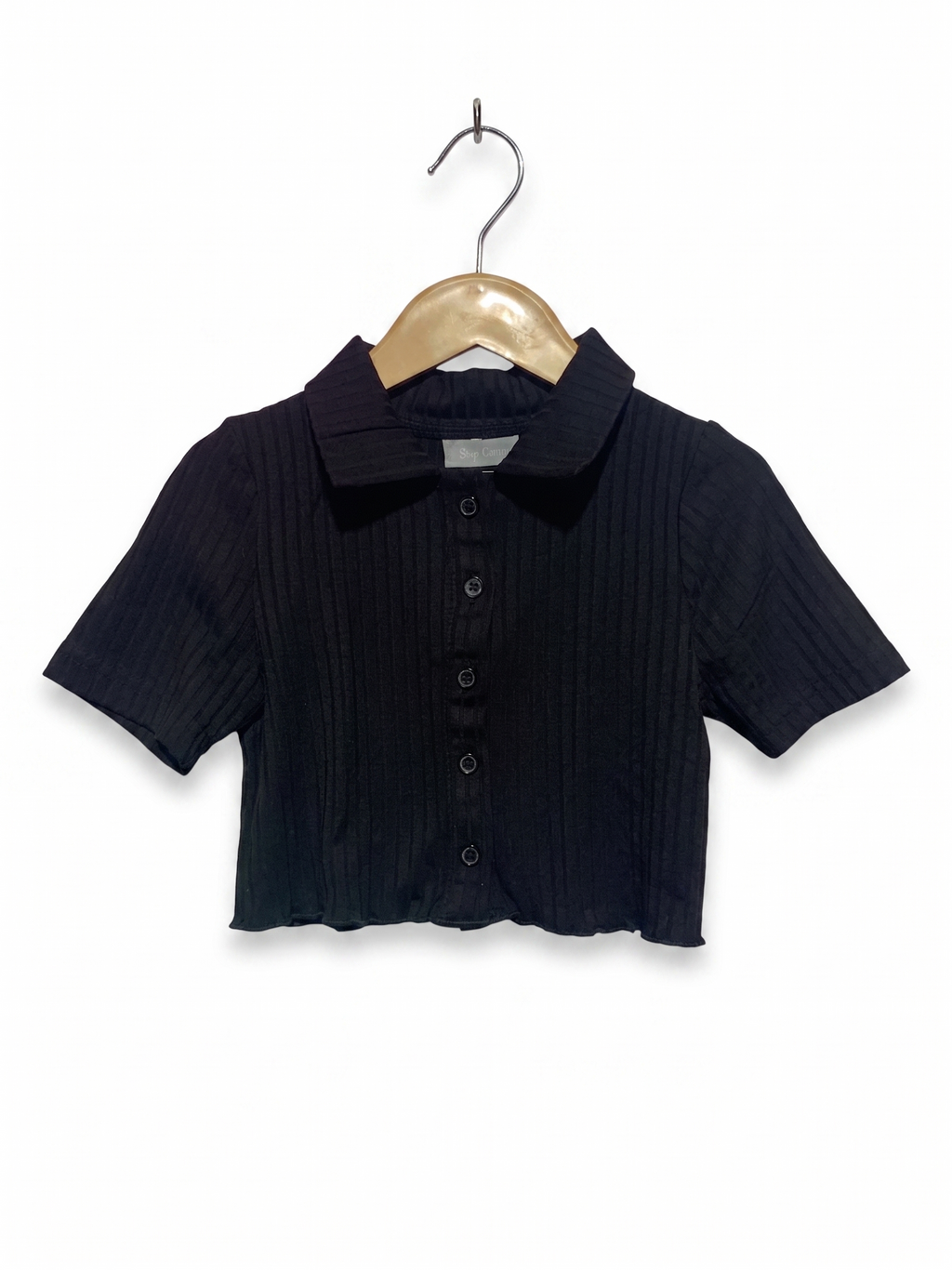 I ♡ Girlswear Girls' Black Ribbed Button-Down Cropped Polo - Age 7 AB1