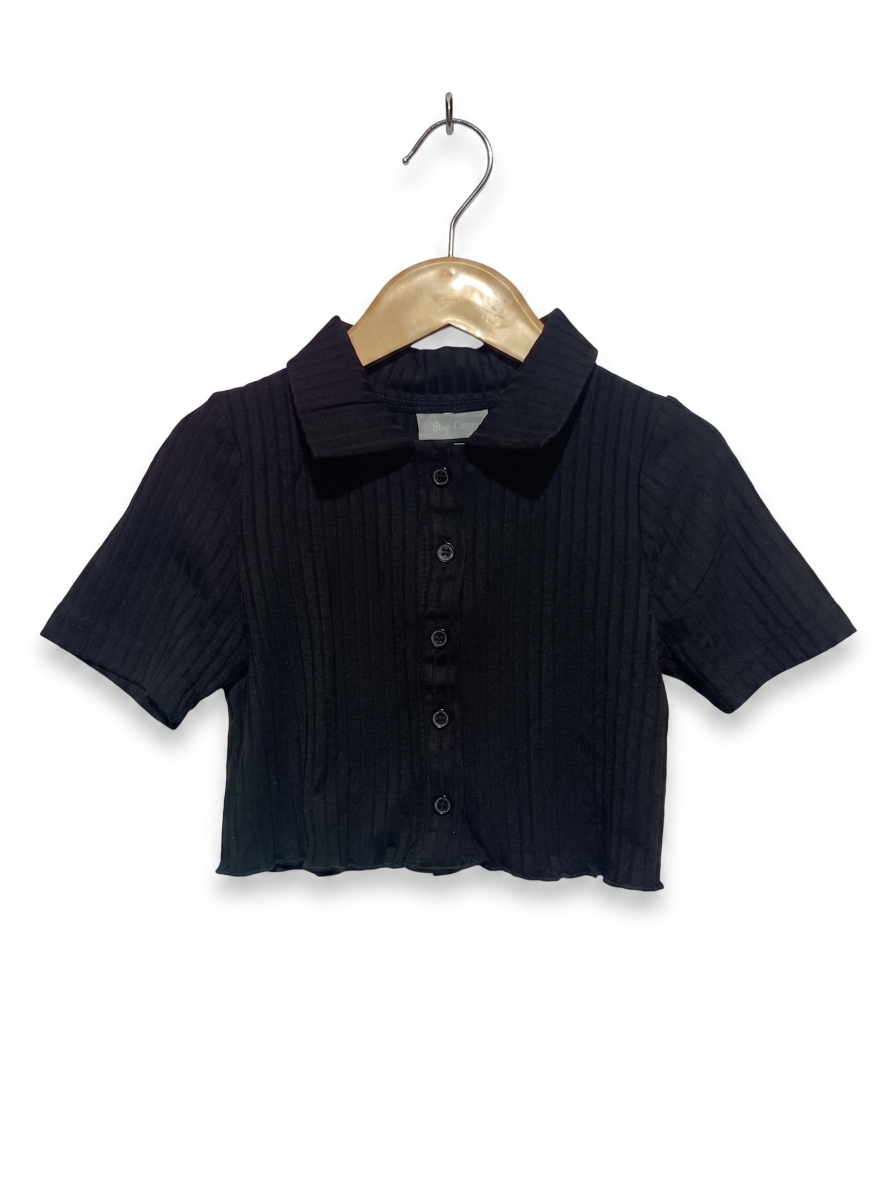 I ♡ Girlswear Girls' Black Ribbed Button-Down Cropped Polo - Age 7 AB1