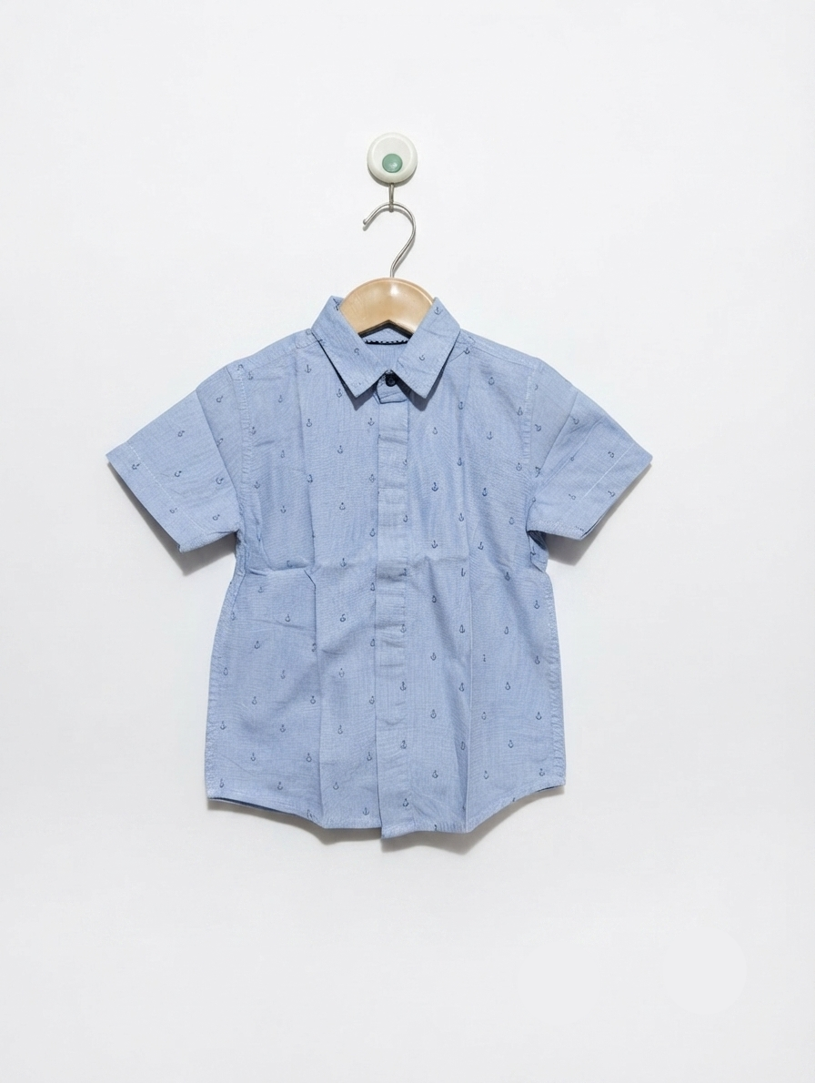Cool Club Girls Light Blue Anchor Print Short Sleeve Button-Down Shirt - Size 98 Estimated Age 2-3 Years AB2