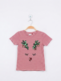 Next Girls Red & White Striped "Reindeer" Graphic Tee - Size 7 Years (Estimated Age 7 Years) AB2