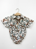 Mick Mack Ltd. Baby Boy Botanical Beetle Print Romper Shirt – 6/9 Months AB1