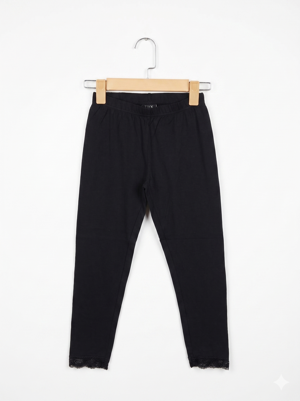 Y.F.K Girls Essential Black Lace-Trim Cropped Leggings - Size Estimated Age 8-10 Years AB1