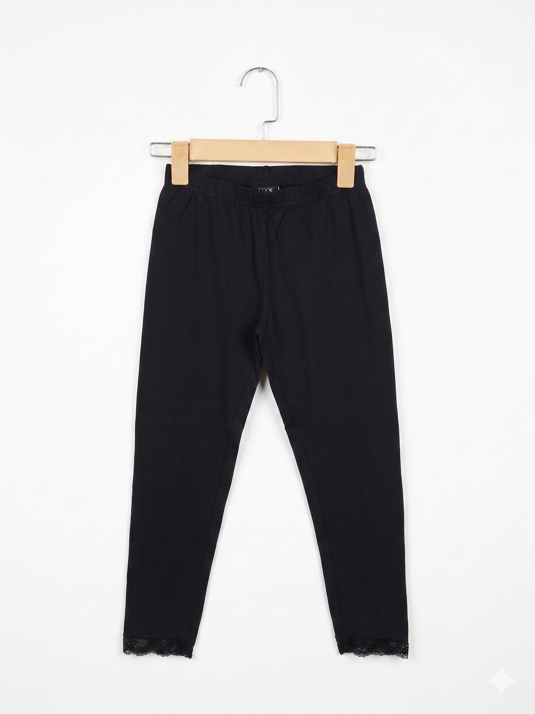 Y.F.K Girls Essential Black Lace-Trim Cropped Leggings - Size Estimated Age 8-10 Years AB1