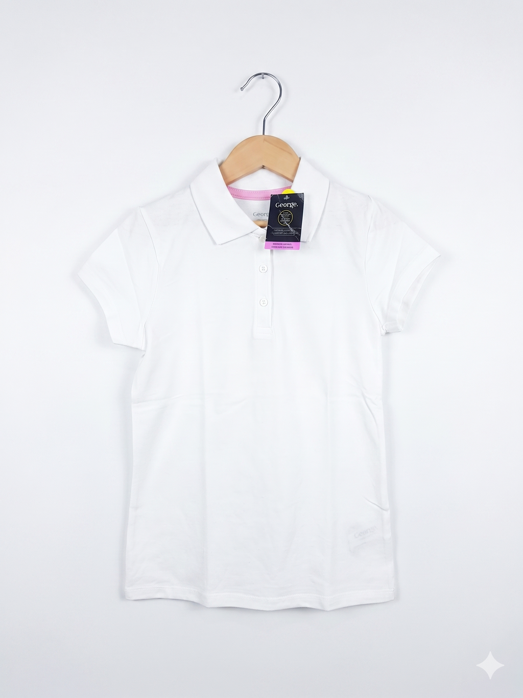 George Girls White Short-Sleeve School Uniform Polo Shirt - Size Estimated Age 7-8 Years AB1