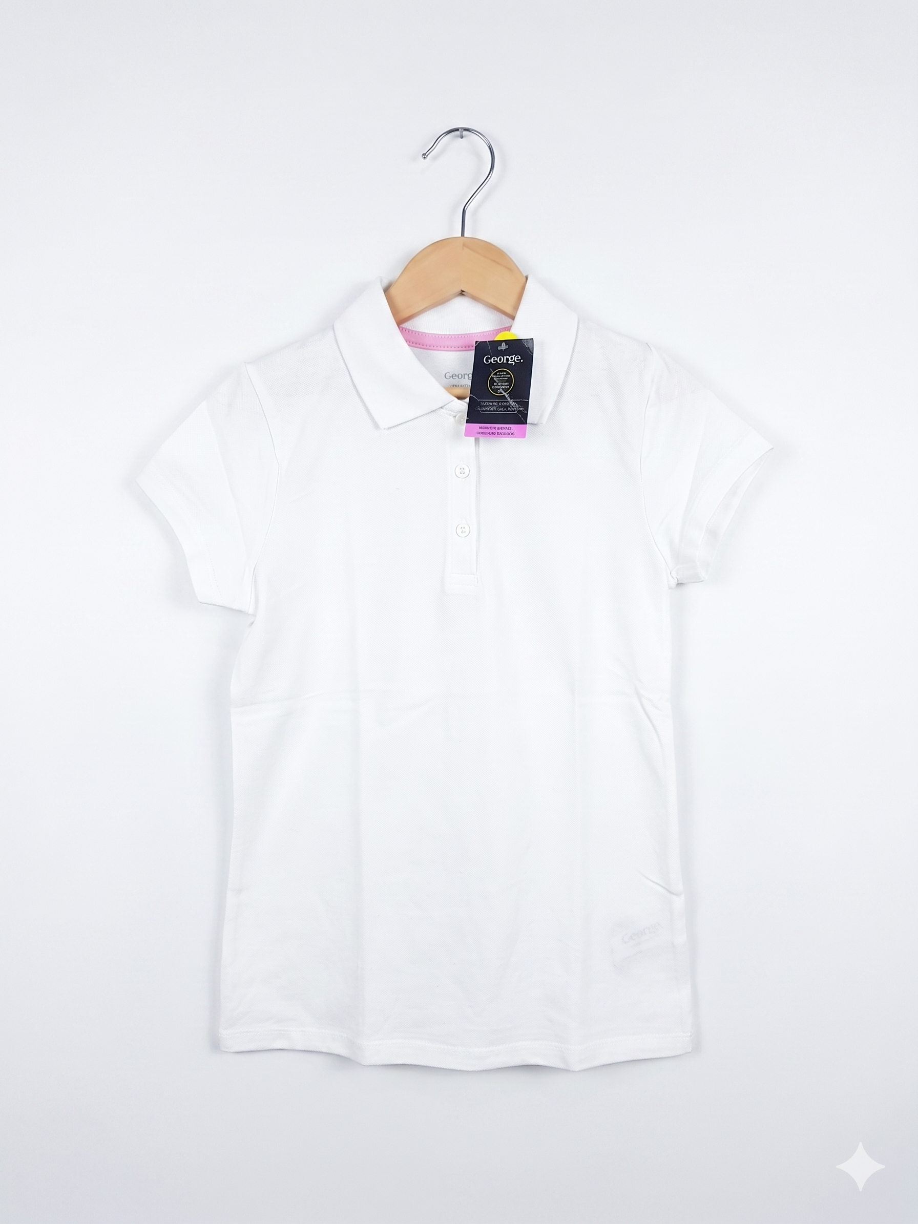 George Girls White Short-Sleeve School Uniform Polo Shirt - Size Estimated Age 7-8 Years AB1