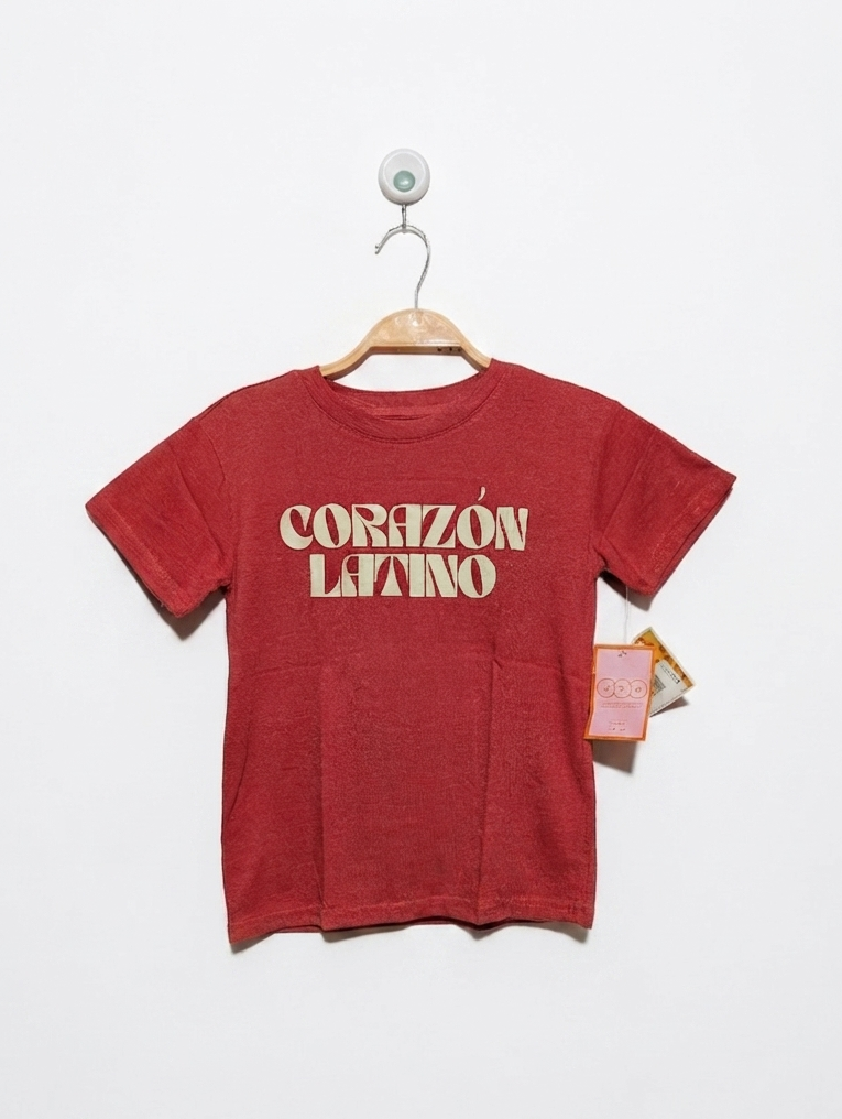 JZD Kids Unisex Red "Corazón Latino" Graphic T-Shirt - Size S (Adult Size), Estimated Age 8 Years AB2
