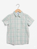 Old Navy Boys Sage Green Plaid Short-Sleeve Button-Down Shirt - Size XS (5) AB1