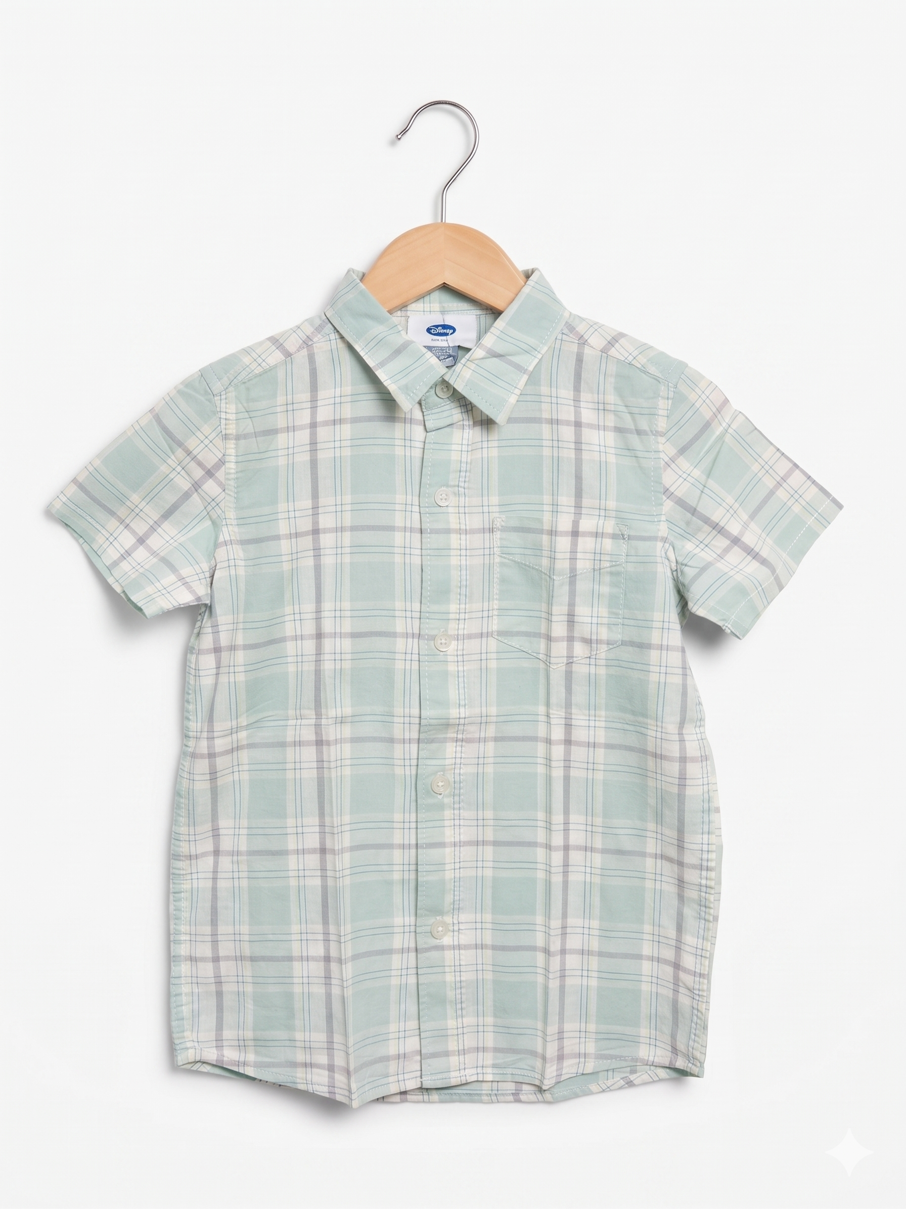 Old Navy Boys Sage Green Plaid Short-Sleeve Button-Down Shirt - Size XS (5) AB1