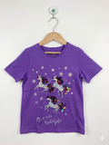 F&F Girls Purple "Move Over Rudolph" Sequin Unicorn Christmas Tee - Size Estimated Age 7-8 Years AB1