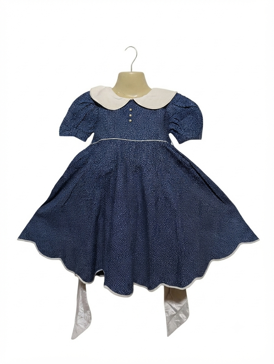 Jessy Franz Girls Navy Blue Polka Dot Vintage-Style Dress - Size Estimated Age 6Y AB2