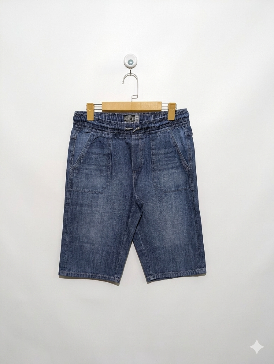 Here+There C&A Boys Medium Wash Elastic Waist Denim Shorts - Size 164 Estimated Age 13-14 Years AB1