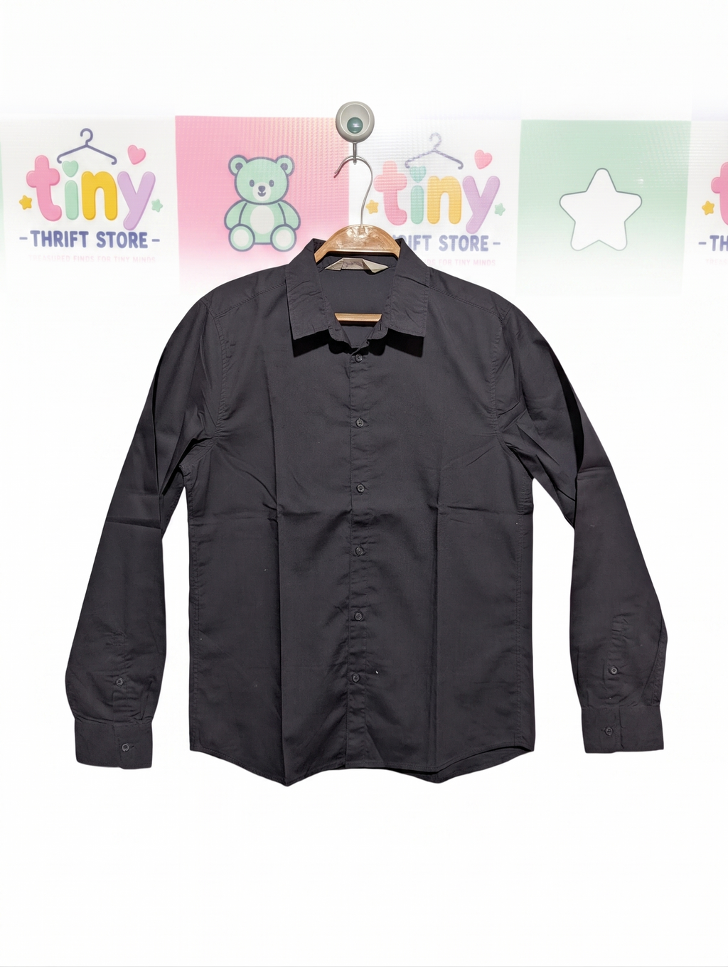 H&M Boys Solid Dark Grey Long Sleeve Button-Down Dress Shirt - Size 12/13 Years (158 cm) AB1