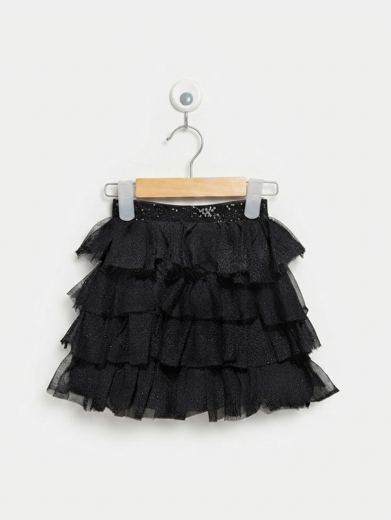 Kiabi Girls Black "Sparkle Layered" Tulle Skirt - Size 6A (Estimated Age 6 Years) AB2