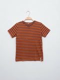 Boys Brown and Orange Horizontal Striped Short Sleeve Tee - Size Estimated Age 7-8 Years AB2