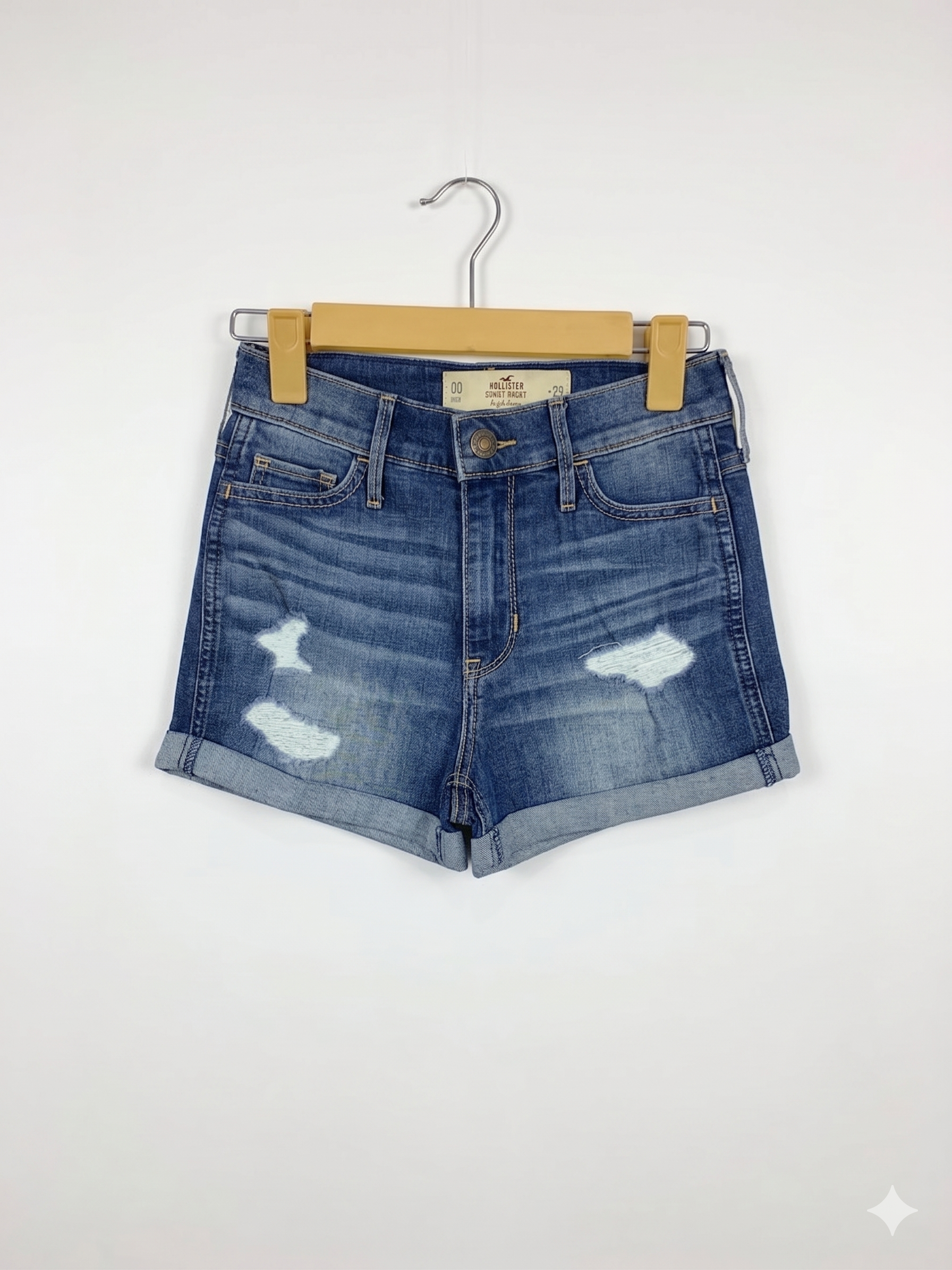 Hollister Girls High-Rise Distressed Denim Short-Short - Size 00 (W23) Estimated Age 12-14 Years AB1
