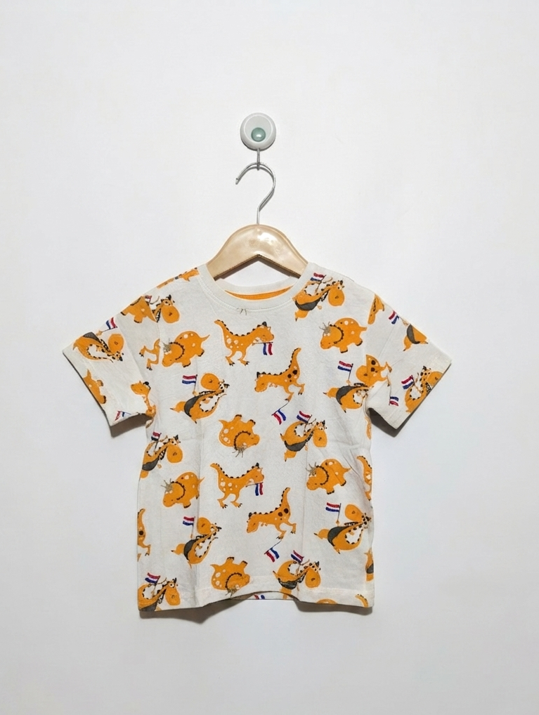 Zeeman Boys White & Orange "Dinosaur Explorer" Short Sleeve Tee - Size 110/116 (Estimated Age 5-6 Years) AB2