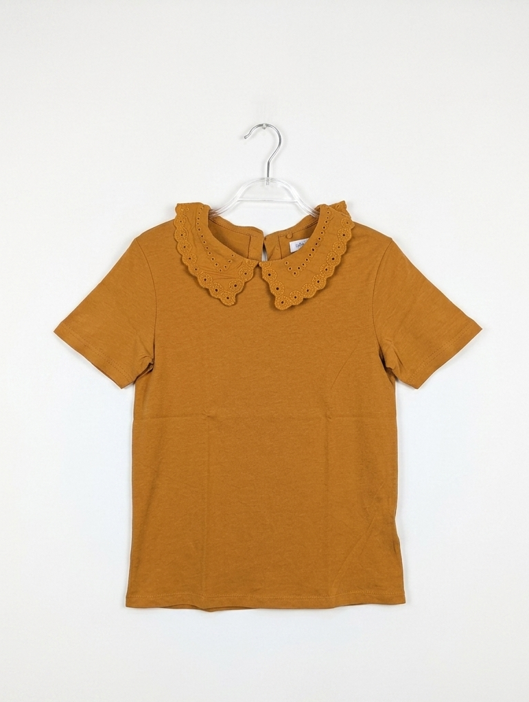 Next Girls Mustard Yellow "Peter Pan Collar" Tee - Size 10 Years (Estimated Age 10 Years) AB2