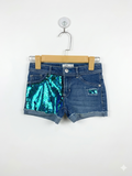 Jordache Girls Medium Wash Turquoise Sequin Denim Shorts - Size Estimated Age 7 Years AB1