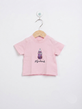 Blukids Baby Girls Pink "My Drink" Sparkle Graphic Tee - Size Estimated Age 3-6 Months AB2
