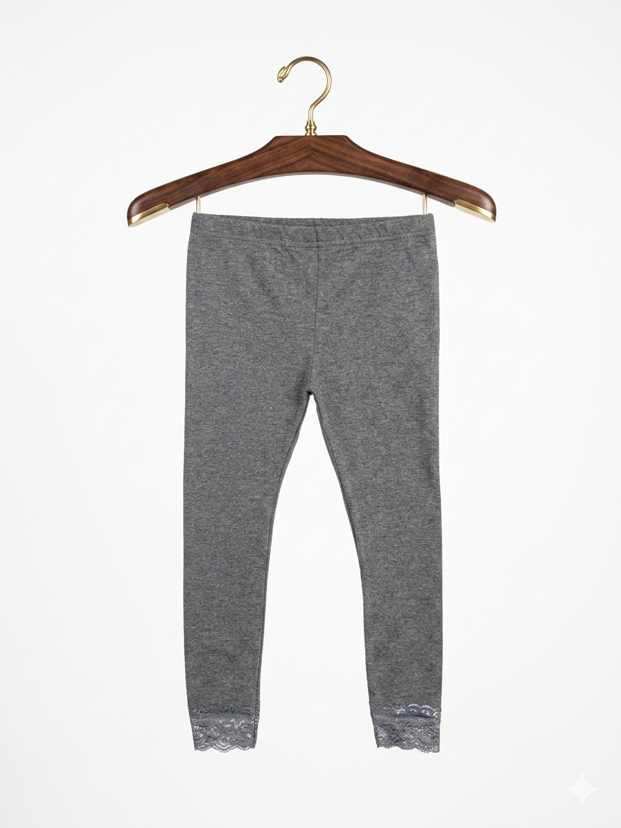 Navy. Girls' Charcoal Grey Lace-Trim Leggings - Size 4-5 Years AB1