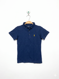 Next Boys Navy Blue Pique Polo Shirt with Yellow Stag Embroidery - Size Estimated Age 6 Years AB1