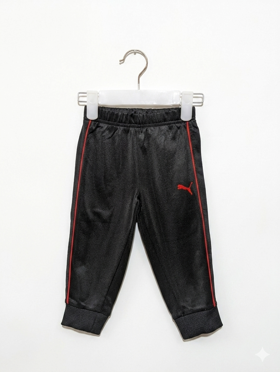 Puma Unisex Boys Girls Black Bright Red Piping Active Jogger Pants - Size 18M Estimated Age 12-18 Months AB1